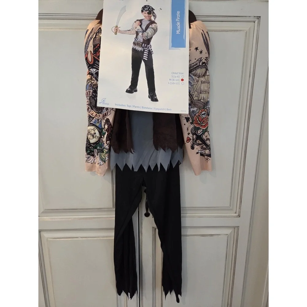 Muscle Pirate Costume kids m 8-10 Ed hardy tattoo style ink blackbeard matey